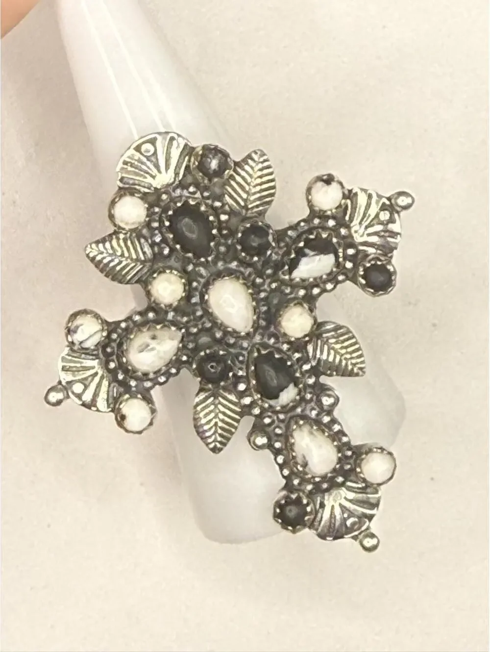 White Buffalo  Cross Ring - 825 sterling silver ring